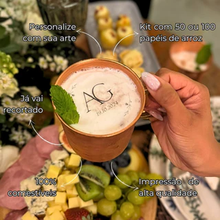 Kit Drink Topper Papel de Arroz - PERSONALIZADO cortado redondo para decoração de bebidas festa de aniversário casamento