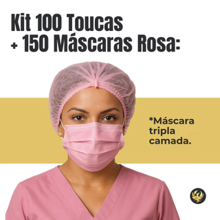 Kit 100 Toucas ROSA De TNT + 150 Máscaras ROSA Descartável De TNT em Oferta na Shopee