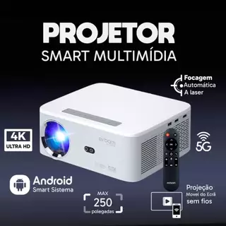 Projetor Android 5G 4K com Focagem a Laser e Espelhamento Sem Fio...Wi-Fi e Bluetooth 5.0 Tela de 250" lote