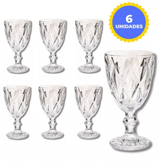 Jogo 6 Taça Diamante Copo Vidro Transparente Taças Abacaxi Gourmet Bico De Jaca 340ml