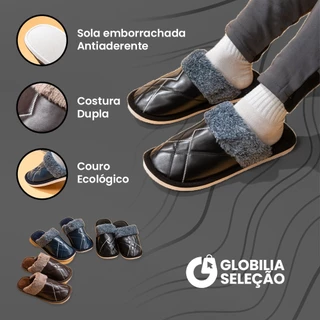 Pantufa Chinelo em Couro Ecológico Sola Emborrachada Antiderrapante Adulto Dupla Costura FTX6553RO em Oferta na Shopee