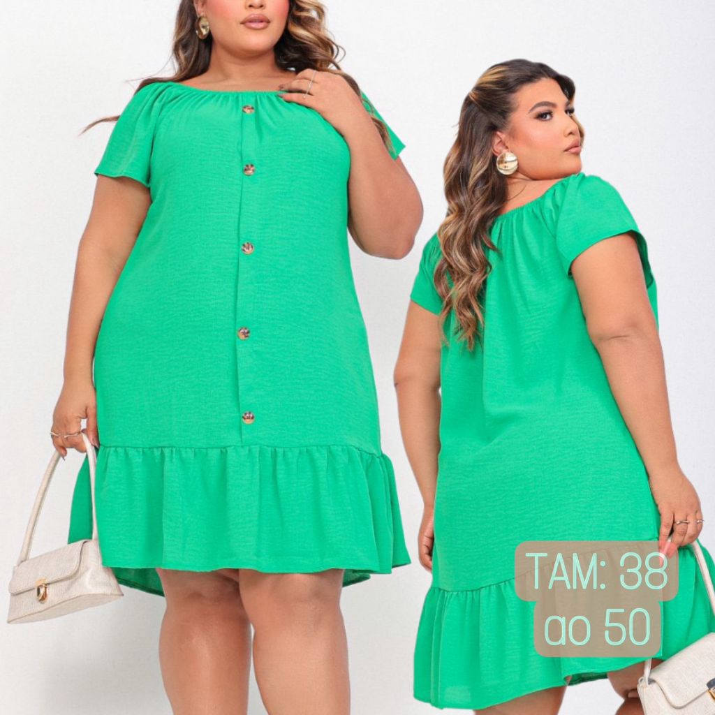 Vestido Plus Size Soltinho Vestido Manga Curta Casual Ciganinha ...