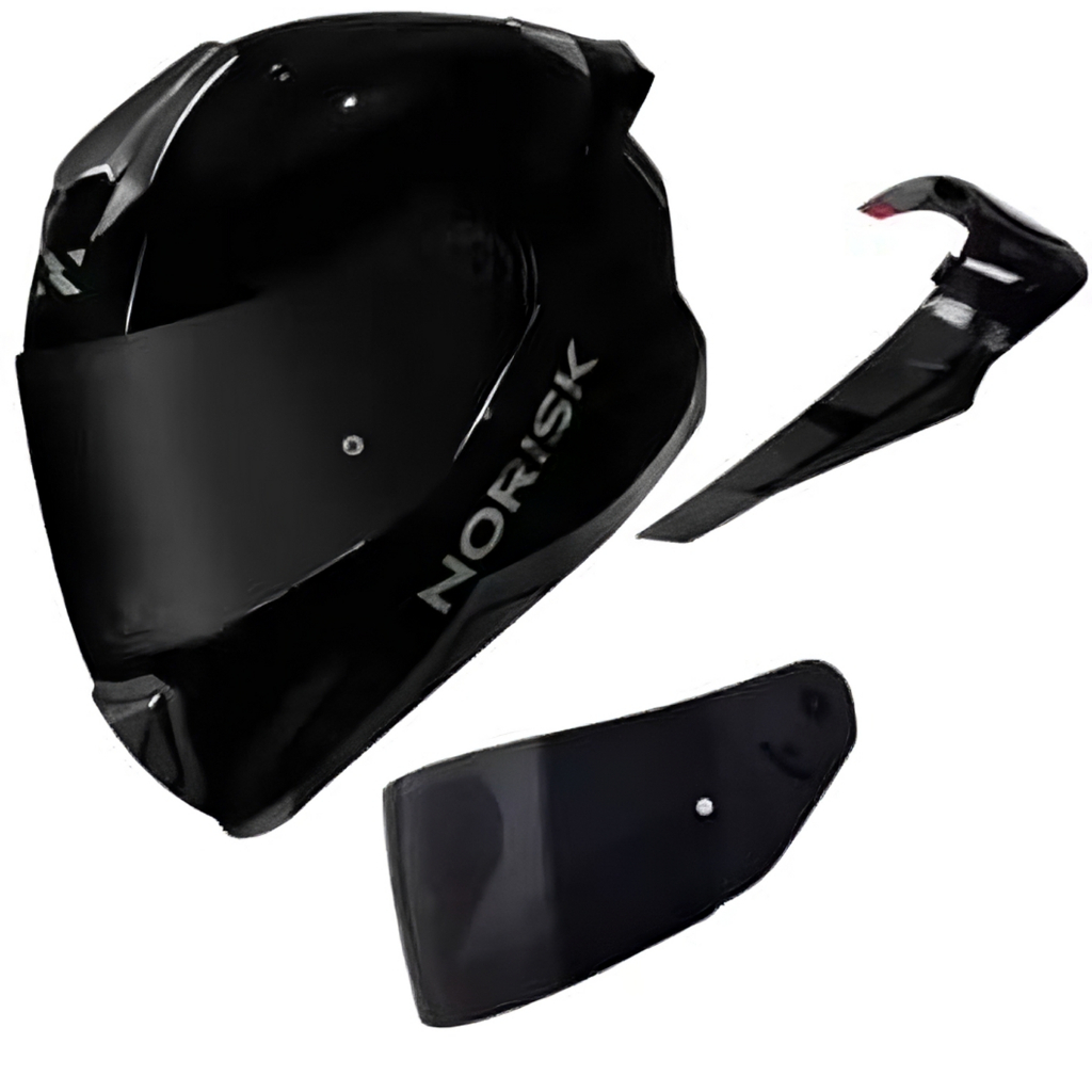CAPACETE NORISK RAZOR ORIGINAL EDIÇÃO ESPECIAL ESPORTIVO FECHADO PRETO FOSCO +VISEIRA E SPOILER FUMÊ
