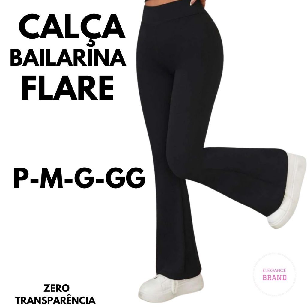 Calça Bailarina CalÃ§a Flare Legging Preta Calça Bailarina Fitness