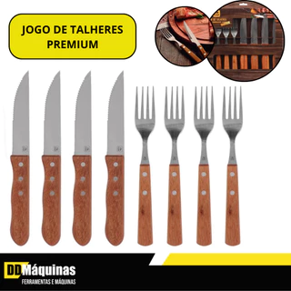Jogo de Talheres Premium em Inox com Cabo de Madeira Para Churrasco 8 Peças - Bel em Oferta na Shopee
