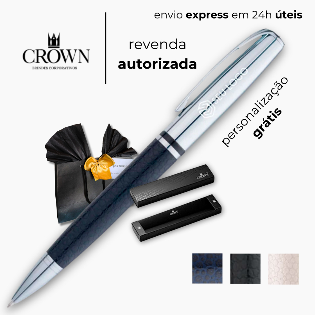 Caneta Luxo Personalizada Com Nome e Logo Crown King Couro Esferográfica Presente Formatura Advogado