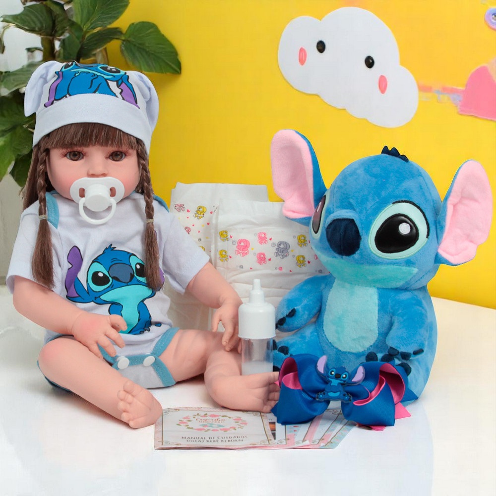 Boneca Reborn Bebê Menina Realista Roupa Stitch Com Pelúcia | Shopee Brasil