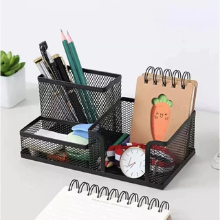 Porta Caneta Organizador De Mesa Escritório Metal Aramado C/ Divisórias Multiuso