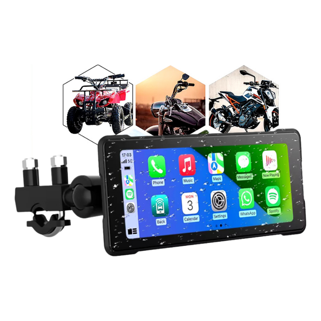 Multimidia 7 Polegadas Moto Carplay Android Auto Bluetooth Duplo Knup RA-933 Tela Touch IP67