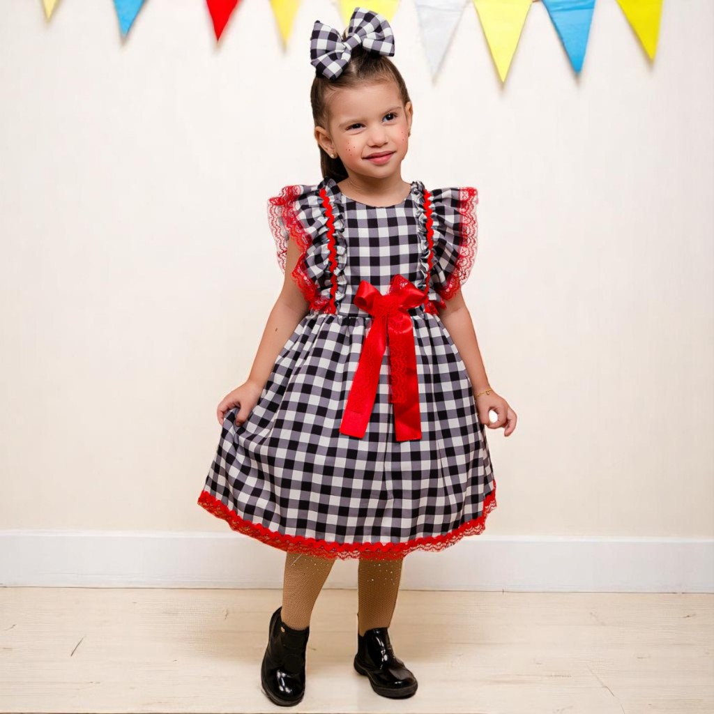 Blogueirinha Roupas Juninas Femininas Infantil Vestido Xadrez