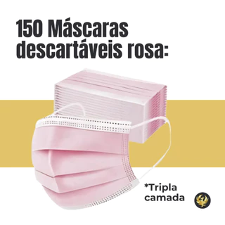 Kit 150 Máscara Descartável ROSA TNT Tripla Camada Adulto em Oferta na Shopee