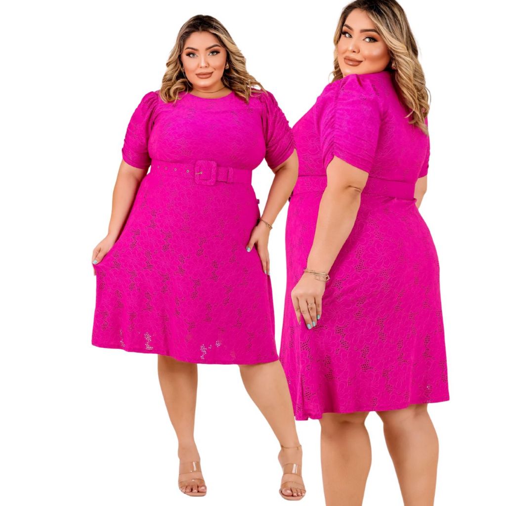 Vestido Midi Plus Size Bordado Godê Soltinho Tecido Laise | Shopee Brasil