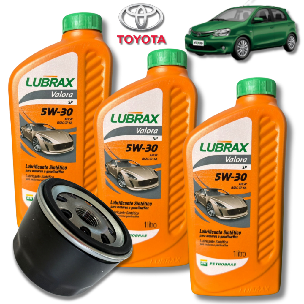 Kit troca Toyota Etios 2012 > 2016 5w30 Lubrax + Filtro TO-019