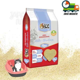 Areia Para Gatos Biodegradável Great Pets Fina - Pct de 2 Kg Alta Absorção e Controle de Odores