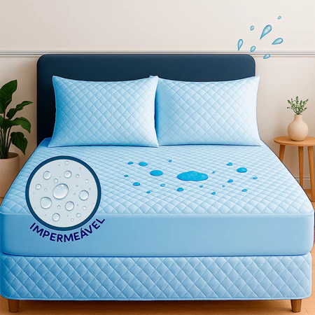 Kit capa de colchão impermeável c/ 4 camadas de proteção + protetor para travesseiro