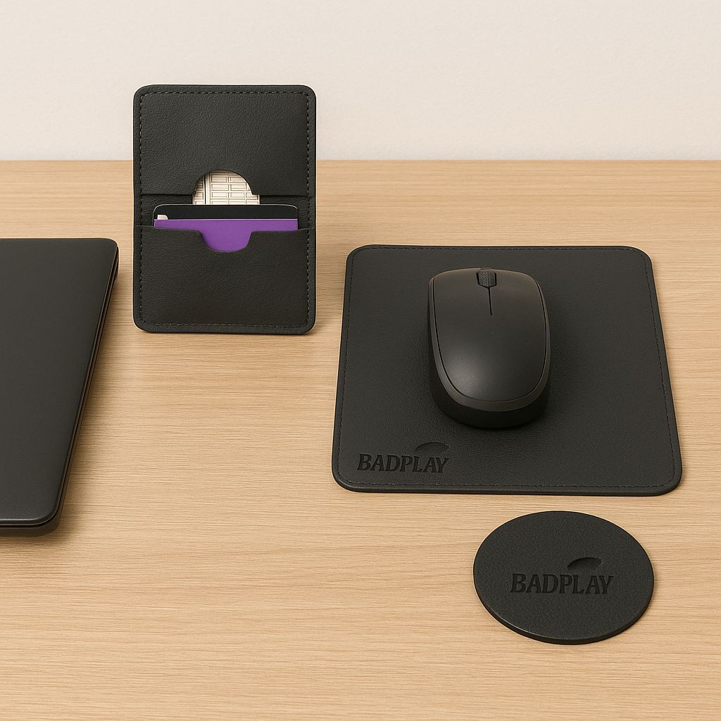 Kit Mouse Pad Couro Computador Desliza Fácil + Porta Cartões + Descanso ...