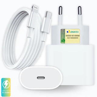 Kit Carregador iPhone Completo Turbo com Cabo Reforçado de 1M – Compatível com iPhone 8 ao 14
