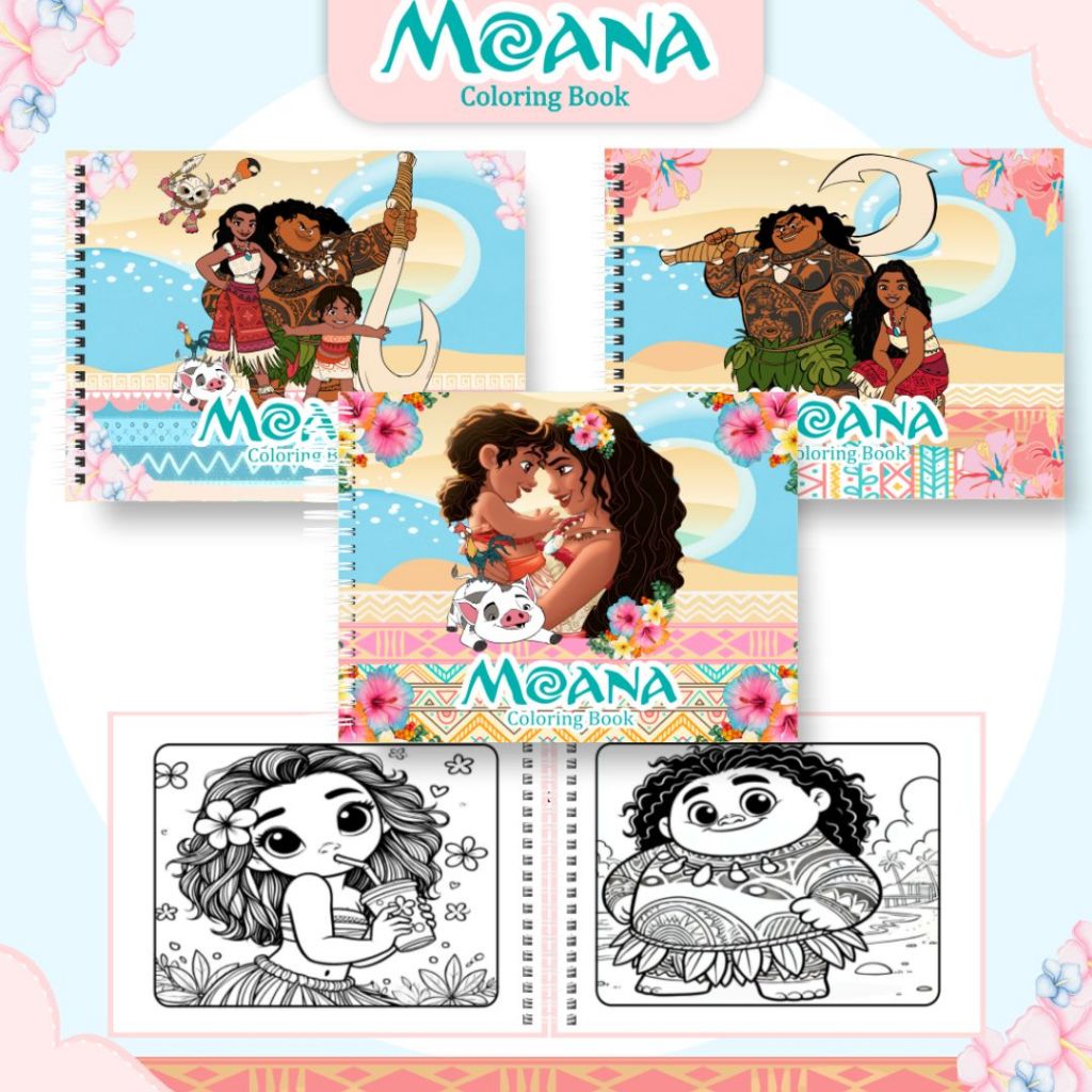 Livro de Colorir Moana 50 Desenhos Capa Dura A5 Papel 120g Wire-o Com ...