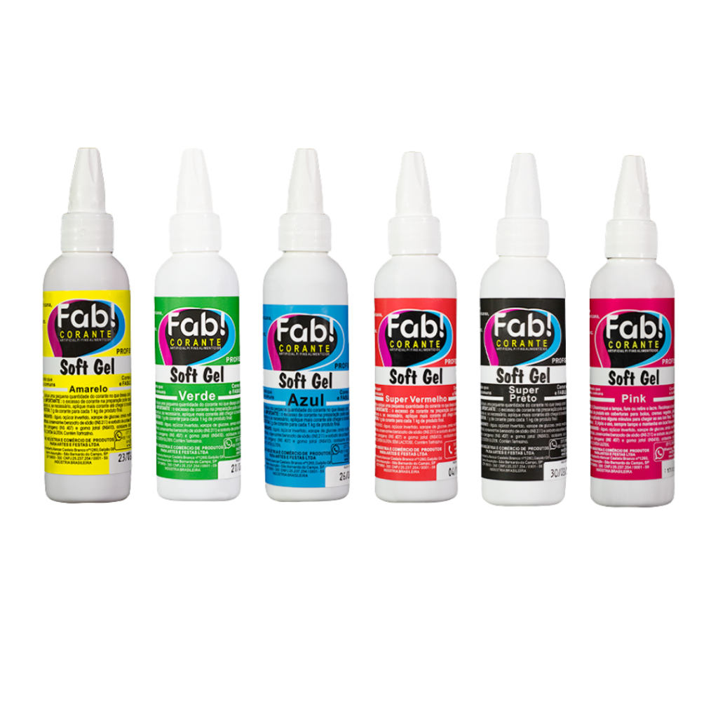 Kit 6 Unidades Corante Soft Gel Fab 25g Comestível Bolo Tort