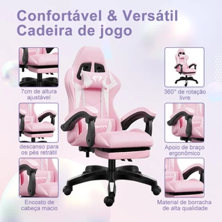 Cadeira Gamer Ergonômica Reclinável com Apoio de Pés Ajustável e Base Giratória – Máximo Conforto para Longas Sessões de em Oferta na Shopee