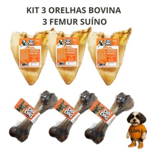 Kit Petisco Cão Orelha Bovina E Osso Fêmur Suíno Desidratado em Oferta na Shopee