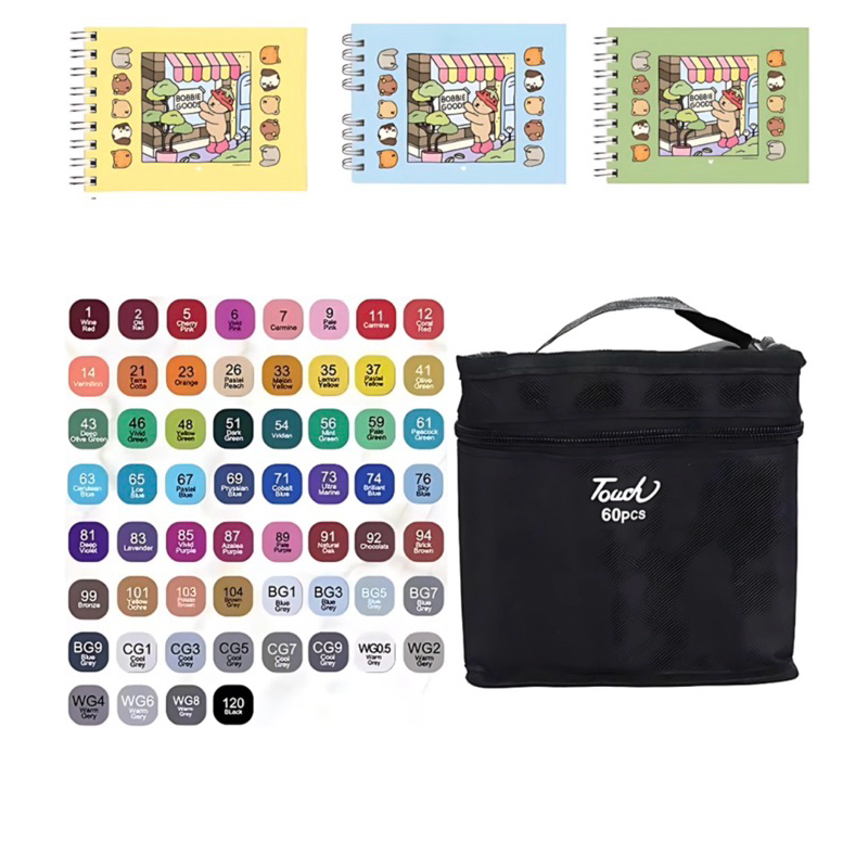 3 Livro Bobbie Goods 100 Folhas + Caneta Marcadores com Ponta Dupla 60 ...