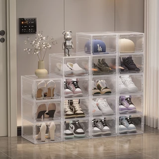 KIT1 / 4 Caixa Organizadora Para Tênis Sapatos Multiuso Empilhável Tampa Flip Feminino Masculino