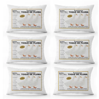 Kit 6 Travesseiros Pluma de Ganso Luxo Antiacaro 70x50cm Toque Macio em Oferta na Shopee