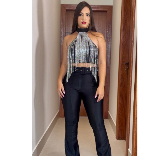 Cropped strass franja moda country balada | Shopee Brasil