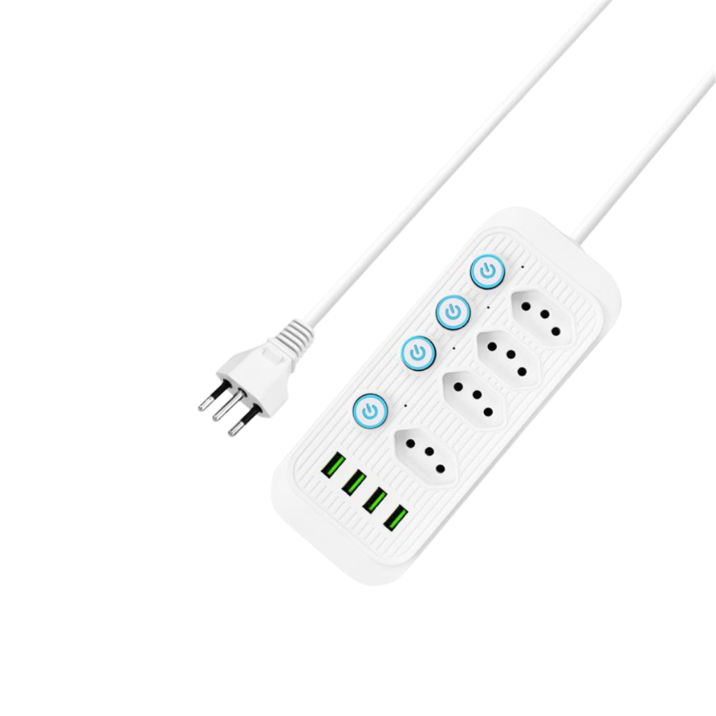 Régua Extensão 4 Tomadas Elétricas Com Interruptores Independentes 4 Usb 2500W