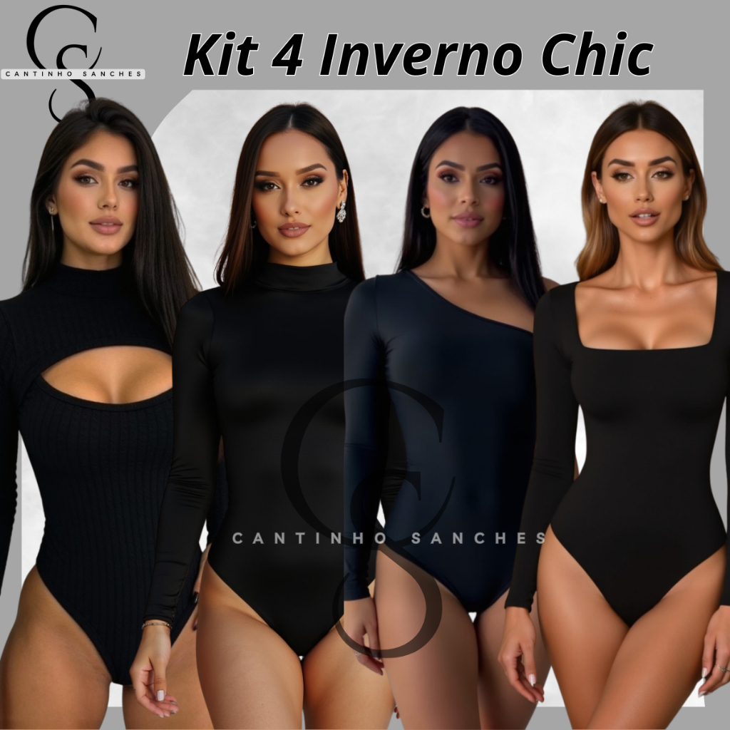Kit 4 Body Feminino Modelo Variados Inverno Mula Manga Longa