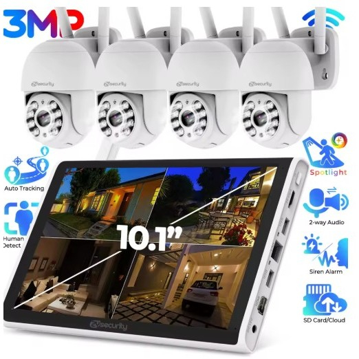 NVR Kit 4 Câmeras Com 8 Canais Sem Fio Wifi 300m