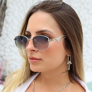 Óculos de Sol Mykonos Geométrico Metal Premium Luxo Blogueira Virginia uv400 em Oferta na Shopee