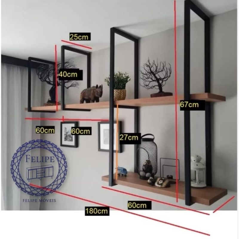 KIT PRATILHEIRA INDUSTRIAL LUX SUSPENSA , KIT PRATILHEIRA FLUTUANTE(KIT COMPLETO COM SUPORTE E PRATELEIRAS)