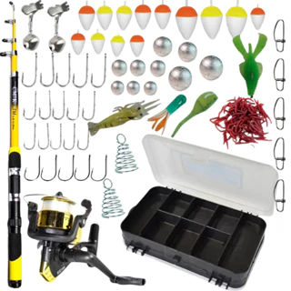 Kit Pesca Barato Pesqueiro 1 Vara 1 Molinete 1 Estojo de Armazenamento mais Itens