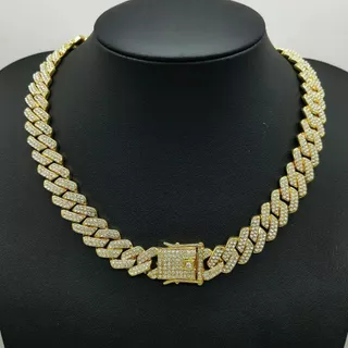 Colar Cravejada ICE Cubano Ostentação Corrente Luxo Zircônia Homem Mulher Moda Hip Hop Funk