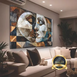 Quadro em tela tecido pintura cubismo decorativo 120x80cm com borda infinita