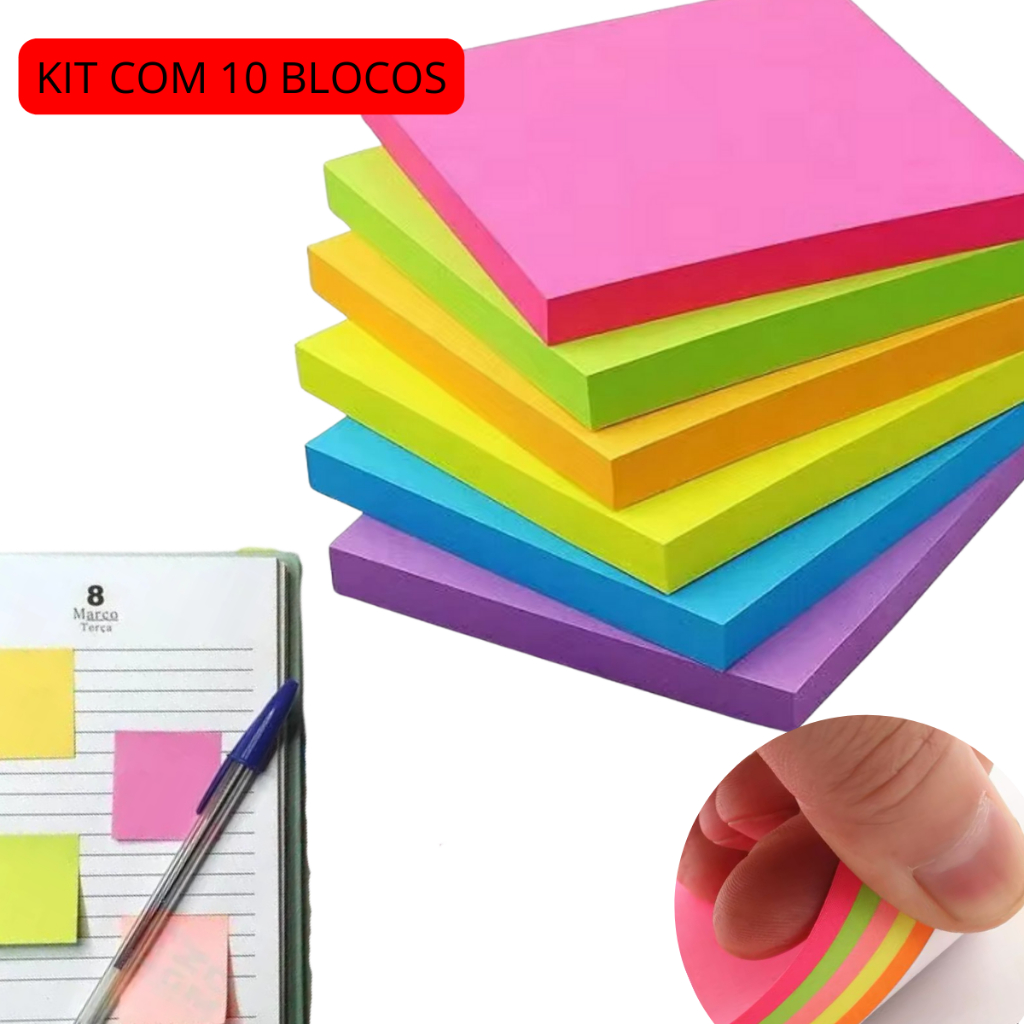 Kit Blocos De Notas Post It Coloridos Adesivo Para Anotações | Shopee ...