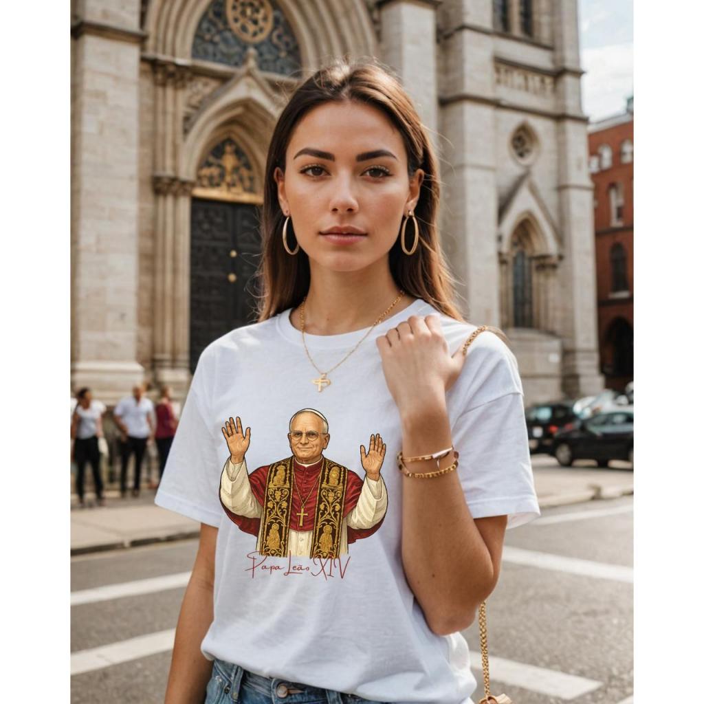 Camiseta Unissex Católica Papa Leão XIV Novo Pontifice Papa