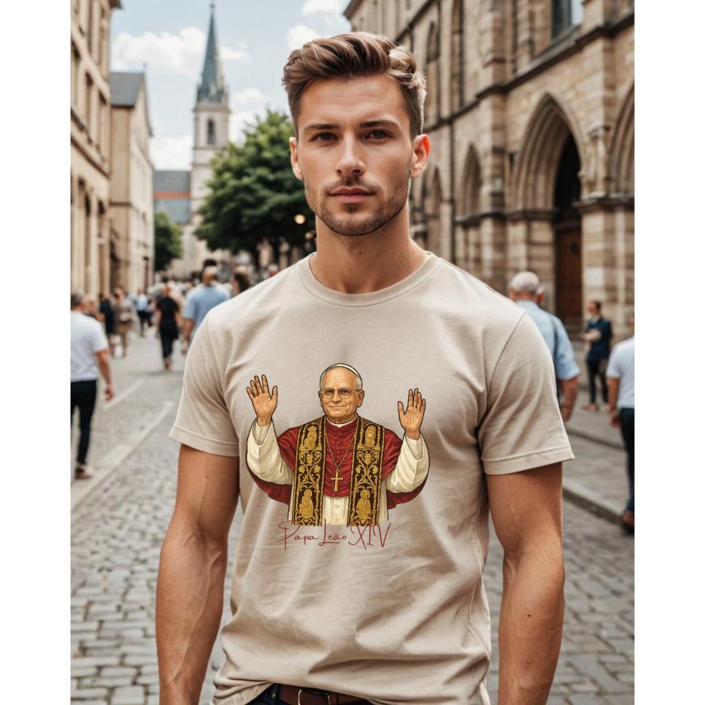 Camiseta Unissex Católica Papa Leão XIV Novo Pontifice Papa