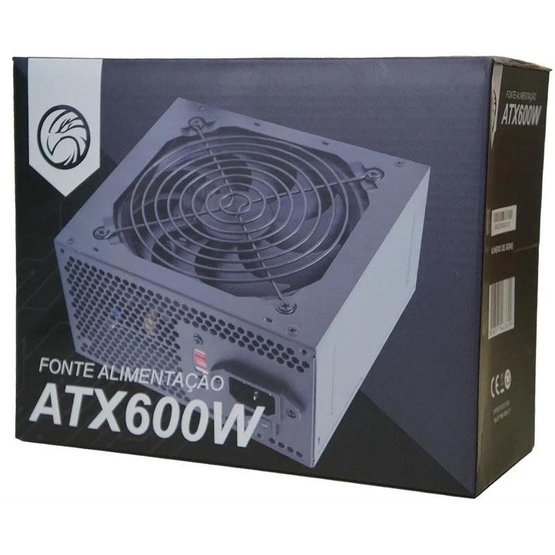 Fonte BRAZIL PC 600W Bivolt 110/220v VGA 6+2 ATX 24 Pinos Cooler 12cm silenciosa computador gamer pc