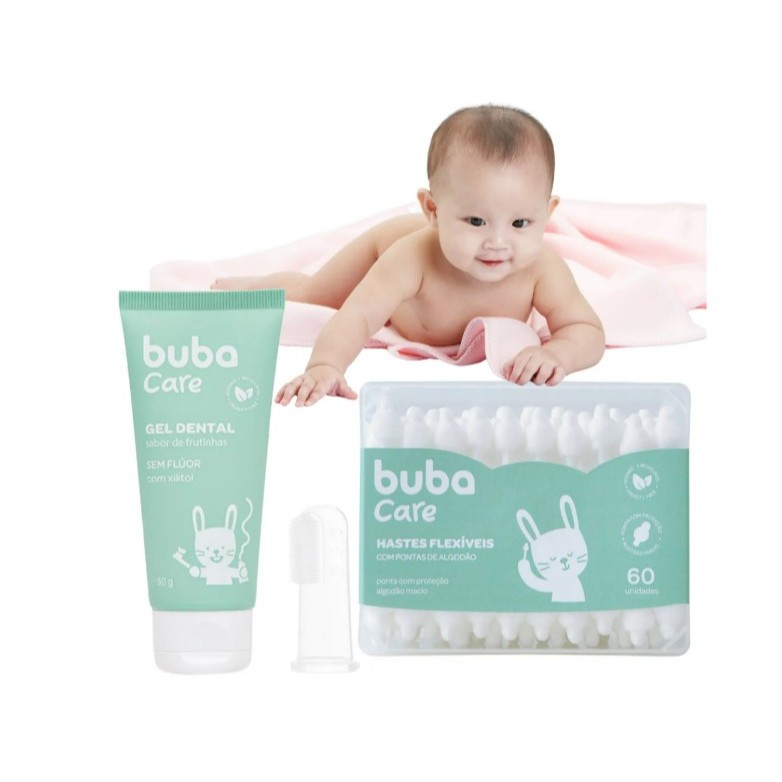 Kit Infantil Pasta Creme Dental E Escova Dente + Cotonete Bebê Buba ...
