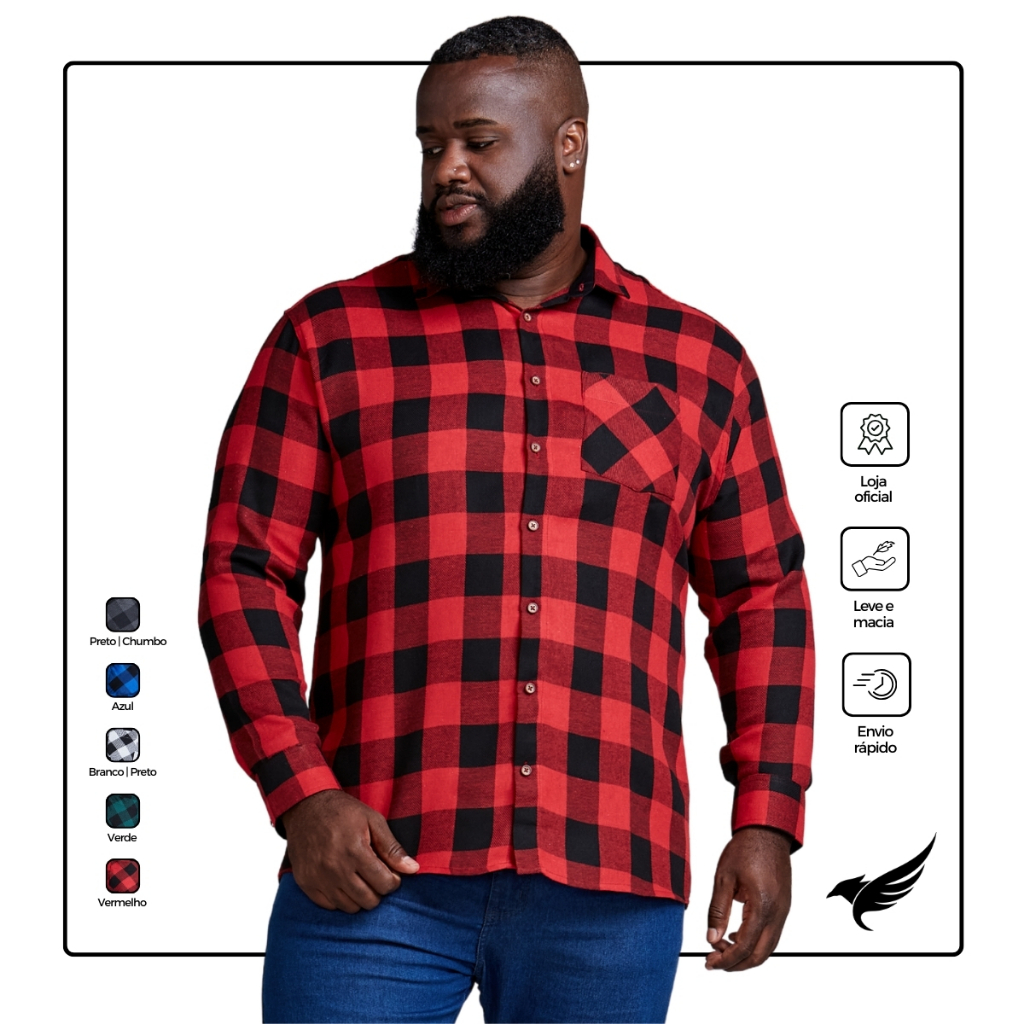 Camisa Xadrez Plus Size Manga Longa Masculina | Shopee Brasil