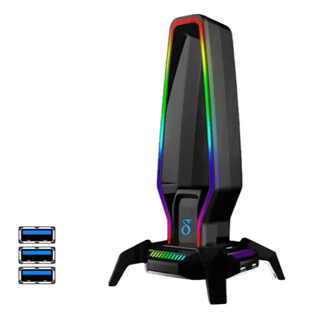 Suporte Fone de Ouvido Gamer Headset RGB c/ Hub USB 3.0