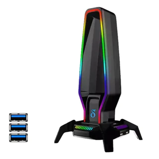 Suporte Fone de Ouvido Gamer Headset RGB c/ Hub USB 3.0