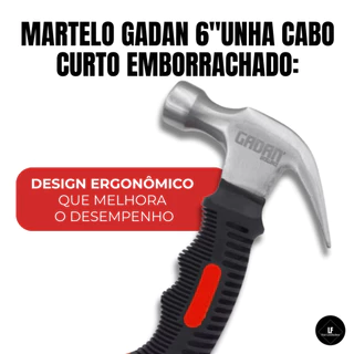 Martelo Gadan 6'' Unha Cabo Curto Emborrachado