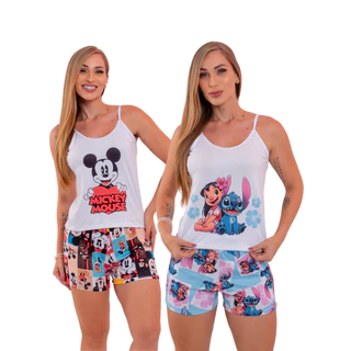 Baby Doll Regata Comprida Personagens Suede Roupa de dormir Pijama shorts Feminino em Oferta na Shopee