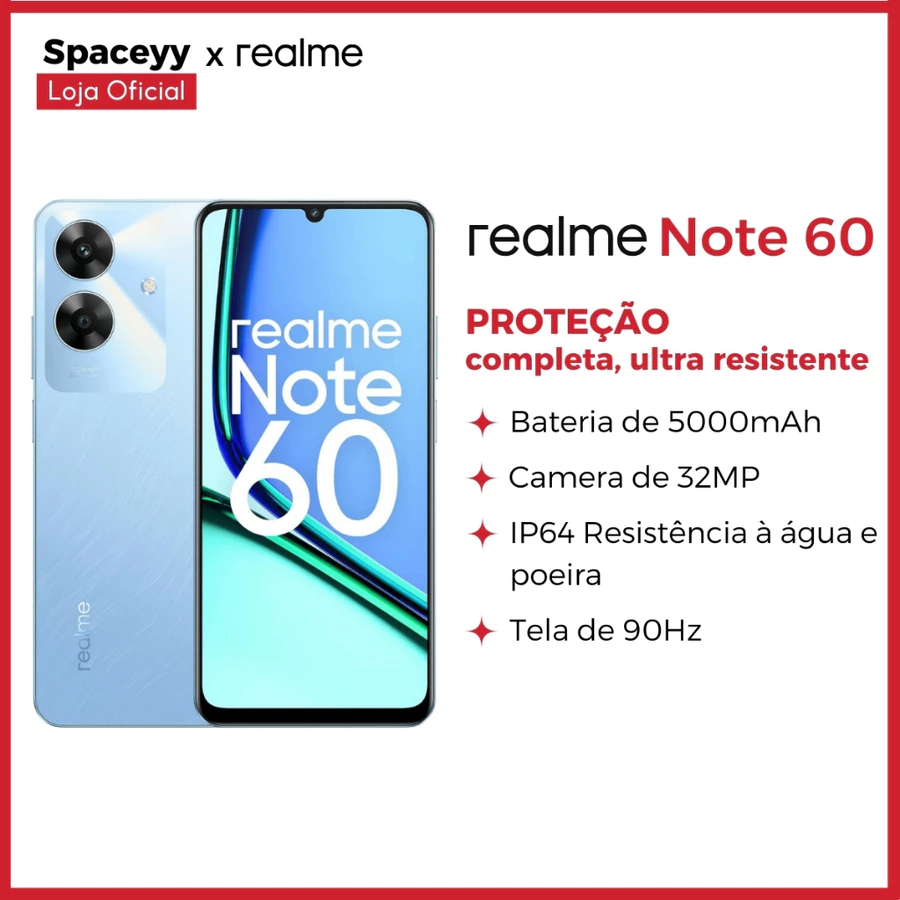Celular Realme Note 60 Dual SIM 3GB RAM/64GB ROM + Fones de Ouvido