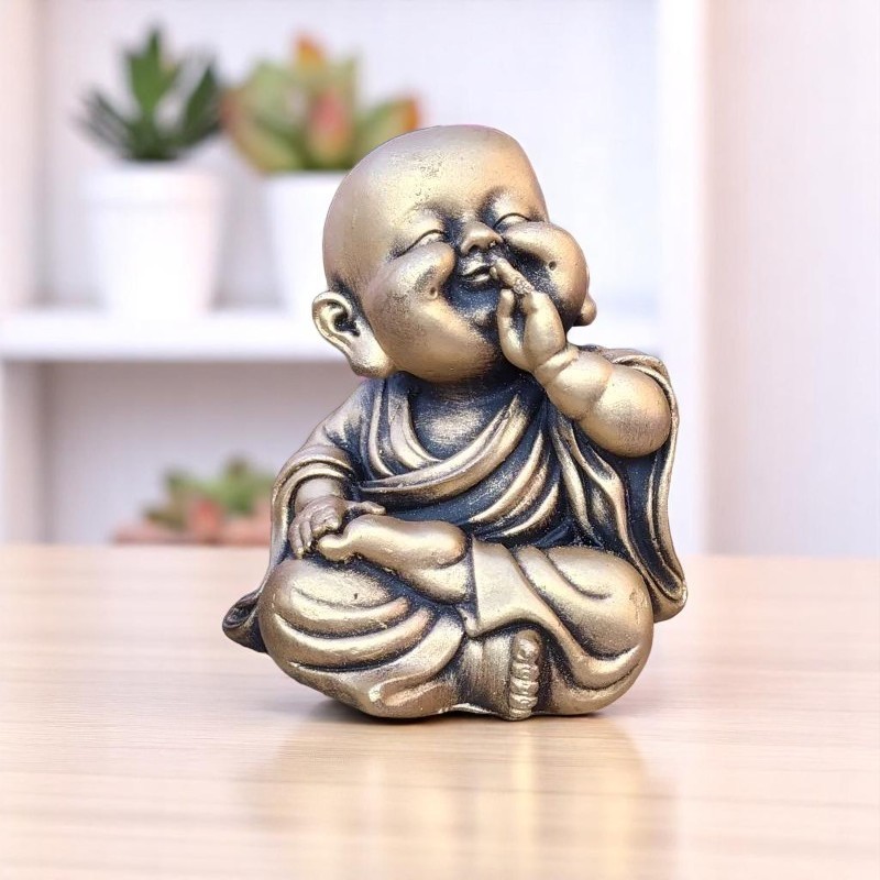 Trio Buda Monge Mini Budinha | Jardim Zen Decoração - Dourado