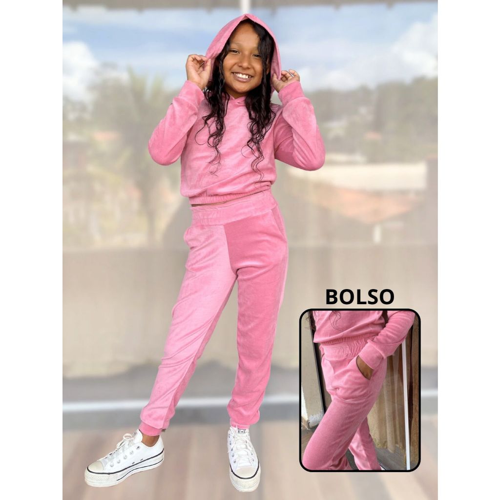 Conjunto Moletom Bebê Menina 2 Peças - Outono Inverno Capuz Rosa